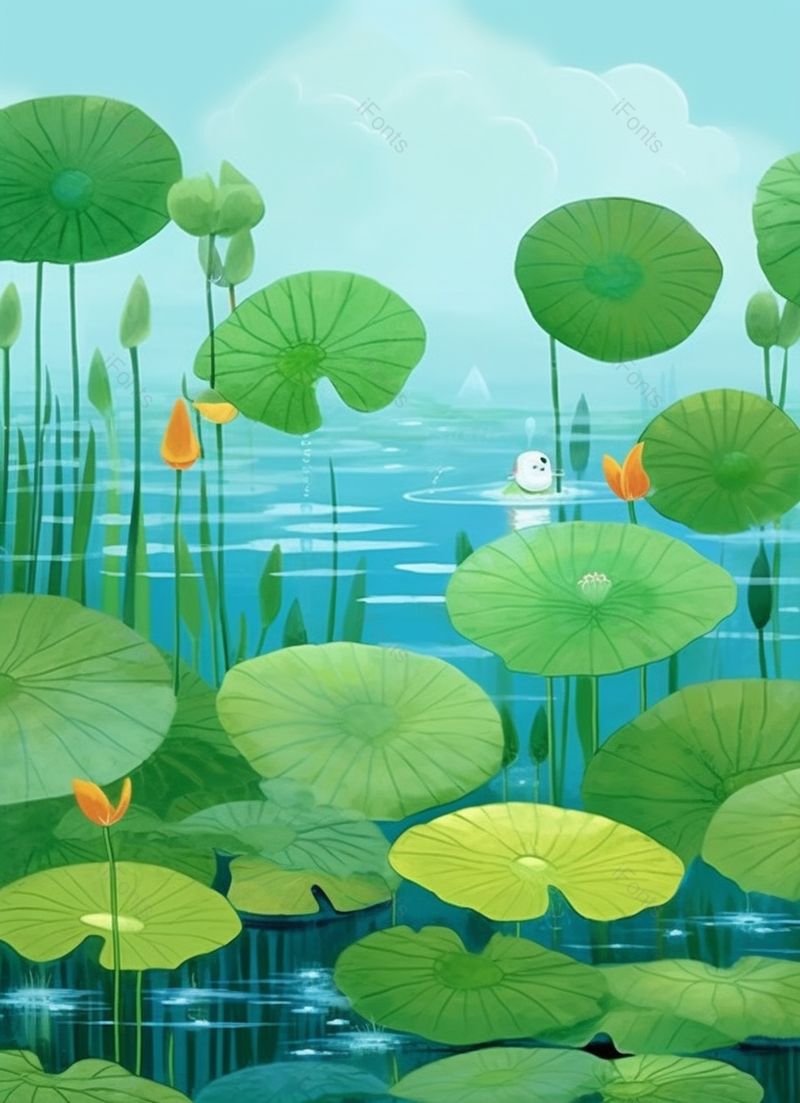 非都市风绿色的夏天池塘里的荷叶荷花背景,插画/手绘图,插画/手绘图库,插画/手绘图下载,插画/手绘
